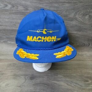 VTG Otto Cap Airplane Pilot Snapback Hat OS Machen Inc Rope Bill Blue Gold Leaf